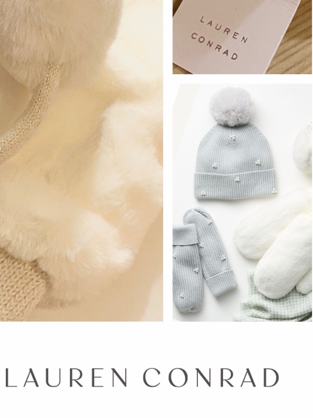 LC Lauren Conrad Faux Fur Ivory White Earmuffs & Mittens
